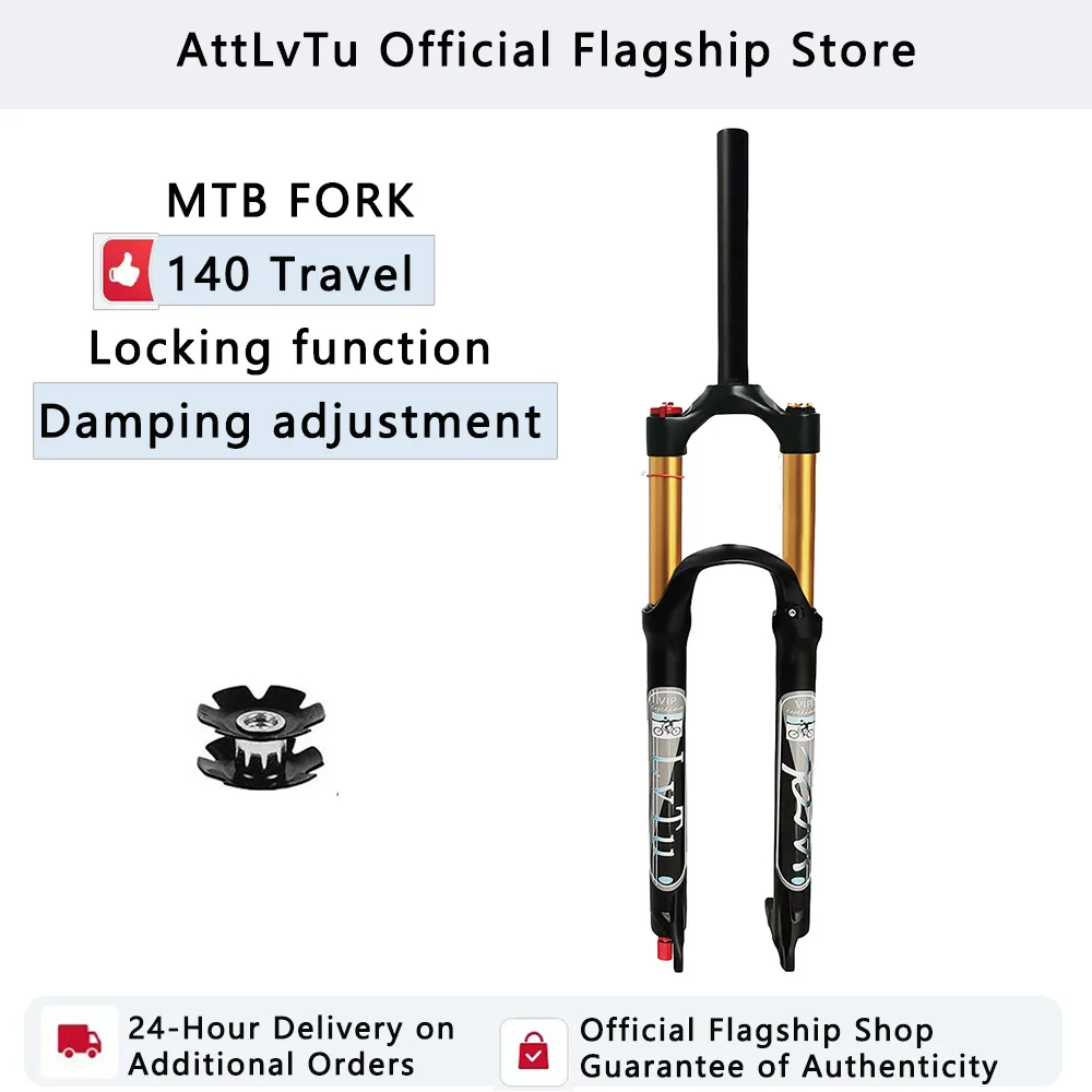 

AttLvTu 26/27.5/29 Inch Mountain Bike Fork, Travel 140mm Air Pressure Shock Absorber Magnesium Alloy MTB Suspension Fork