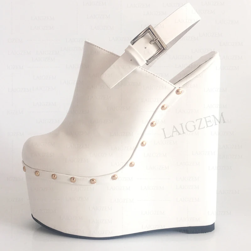 Женские босоножки ZHIMA на танкетке высотой 17 см туфли-лодочки с круглым носком и