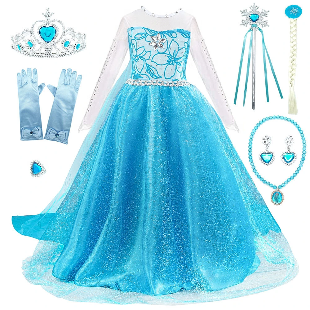 

Girls Long Dress Frozen Aisha Princess Dress with Accessories Spring/Summer Kids Girl Elegant Birthday Performance Dress