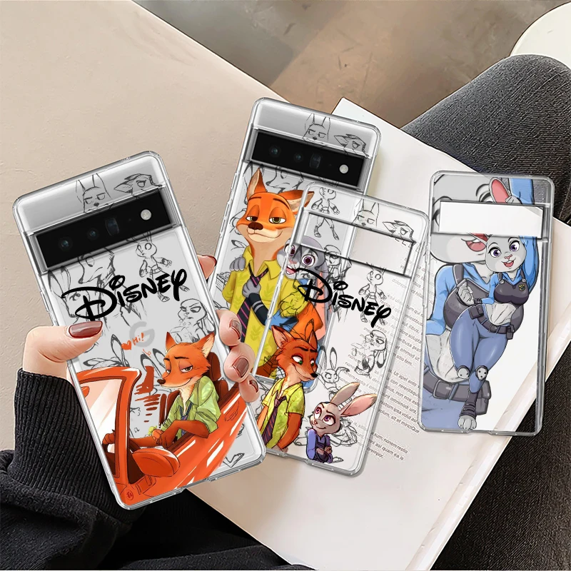 

Zootopia Judy Nick Love For Google Pixel 8 7 6 Pro 6a 5 5a 4 4a XL 5G Transparent Phone Case Cover Shell