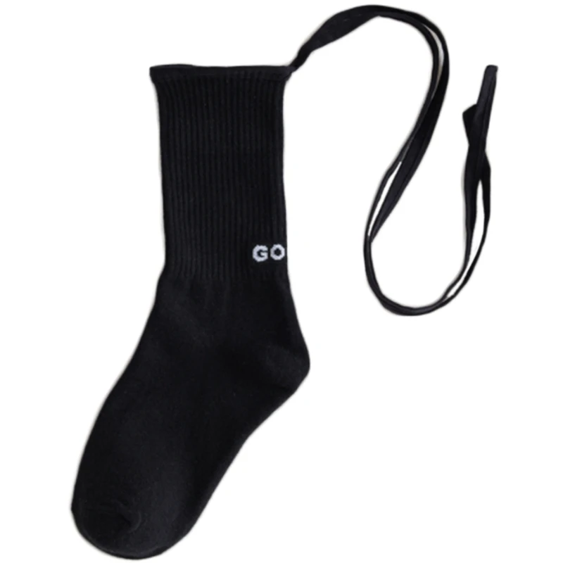 Японские женские носки в рубчик с бантом на шнуровке Харадзюку буквенным принтом