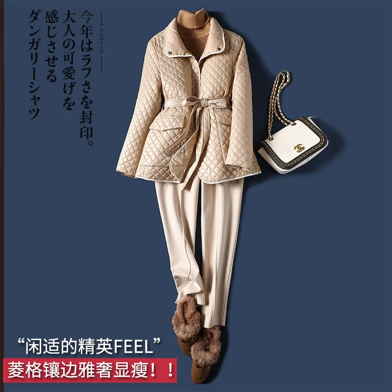 Luxury High Quality Thin 90%  White Duck Down  Casaco Feminino  Office Lady  Autumn/Winter  Covered Button  Adjustable Waist