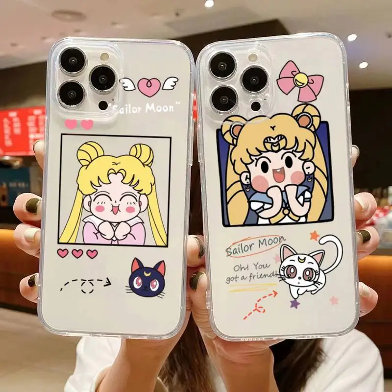 

Cute Sailor Moon Anime Phone Case For iphone 14 Plus 13 12 11 Pro Max Mini X XS XR Soft Transparent Cover