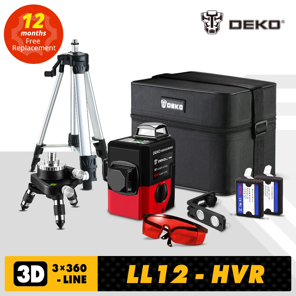 DEKO LL12-HV 12Lines 3D Laser Level Self-Leveling 360 degre Horizontal & Vertical Cross Powerful Outdoor can use Detector