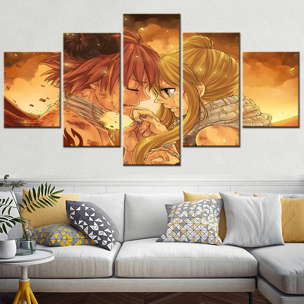 

Fairy Tail Natsu Lucy Japan Anime Figure Wall Art Canvas Set Modular Paintings on the Wall Decor Pictures Kids Room Decoration