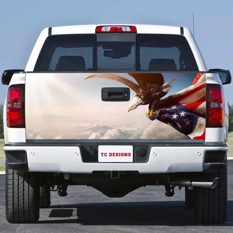 

Patriotic US Flag Eagle Tailgate Wrap Vinyl Graphic Decal Sticker Wrapcar Long Stripe Decal 2PCS
