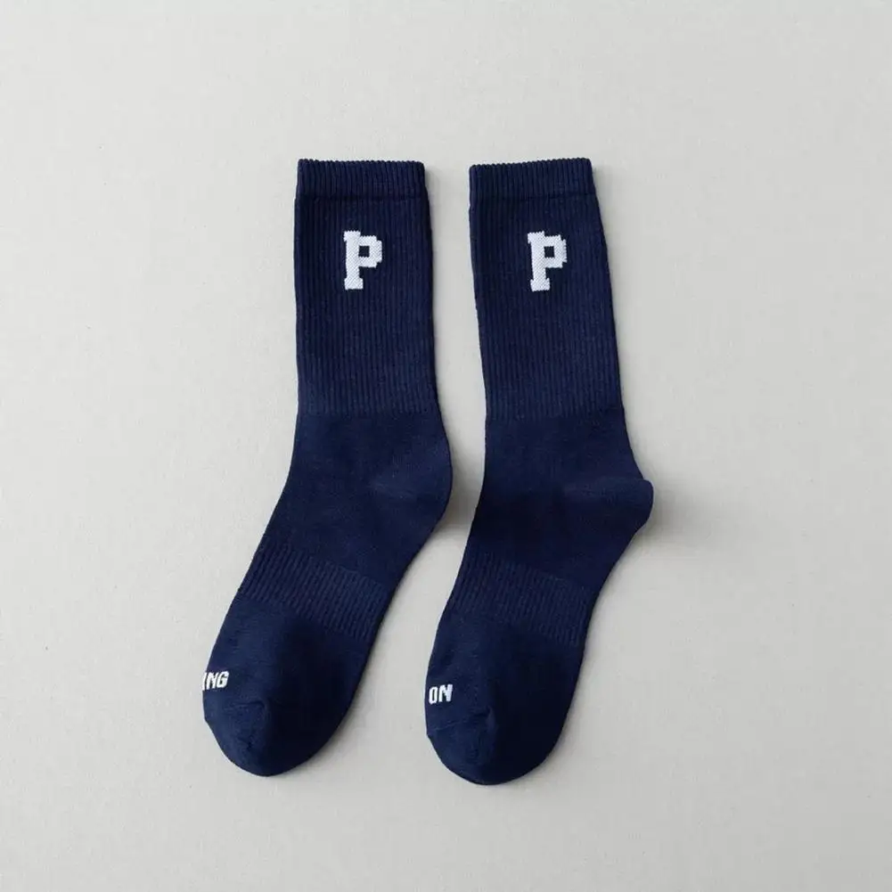 

1 Pair Trendy Football Socks Washable Couple Socks Elastic Opening Thicken Alphabet Socks Keep Warm