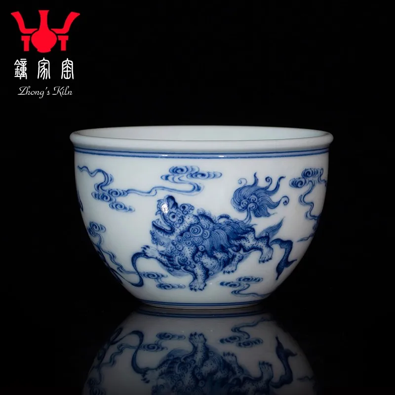 Cup Master Cup Jingdezhen Blue And White Wood Kiln Lion Roll Hydrangea Ceramic Tea Set Personal Kung Fu Tea Cu