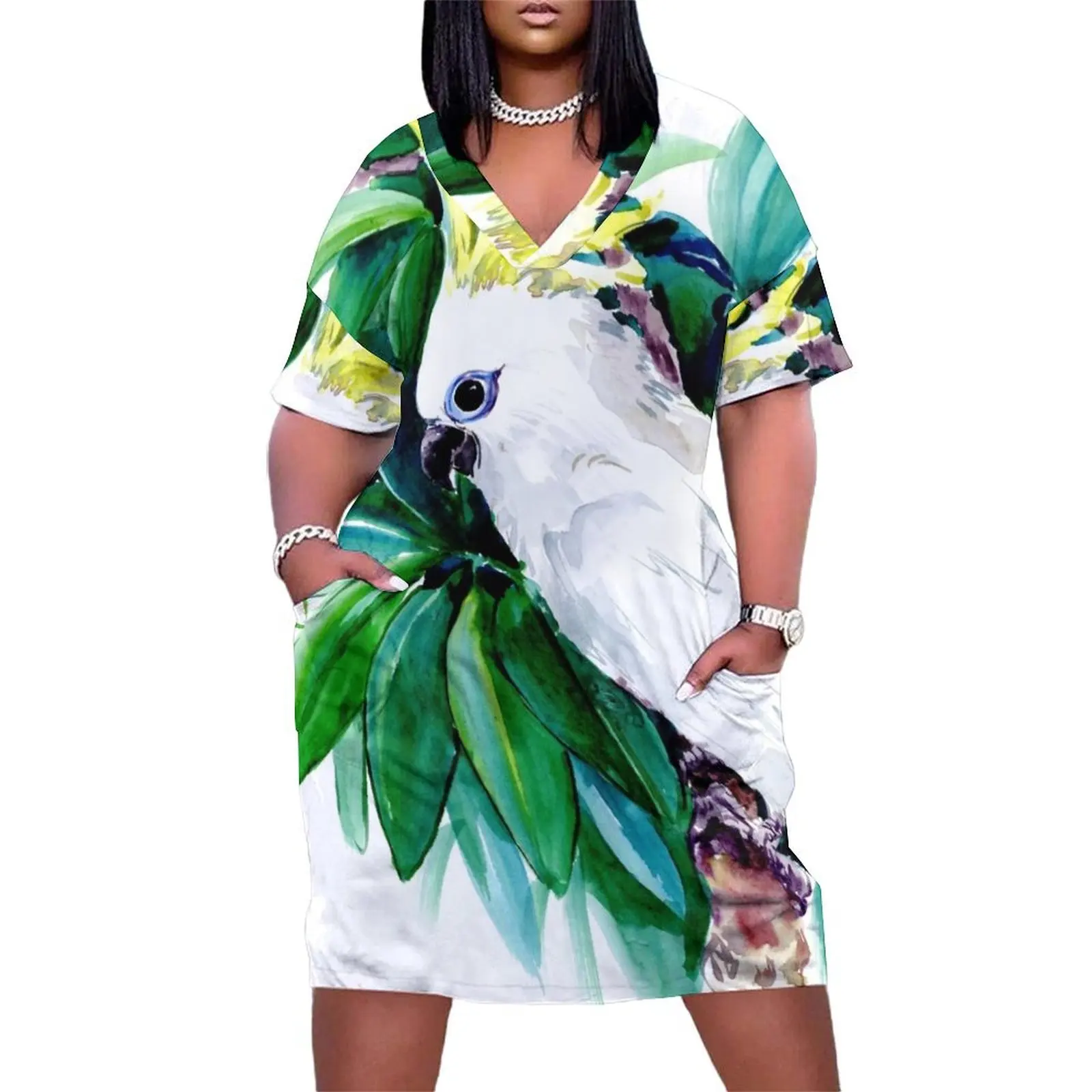 Белое какаду свободное платье с карманами длинные платья элегантные и красивые