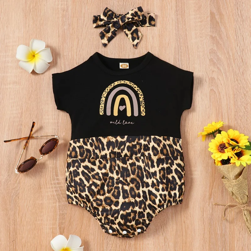 

Лидер продаж 2022, Одежда для новорожденных, Летние Боди для маленьких девочек, Комбинезоны из 2 предметов в стиле пэчворк, леопардовые хлопко...