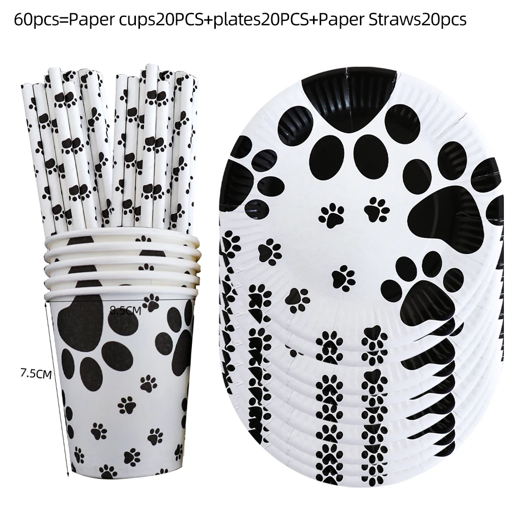 

Puppy Paw Themed Pet Birthday Party Decorations Dog Paw Party Supplies Print Banner Paper Plates Cups Napkins Tableware Balloons
