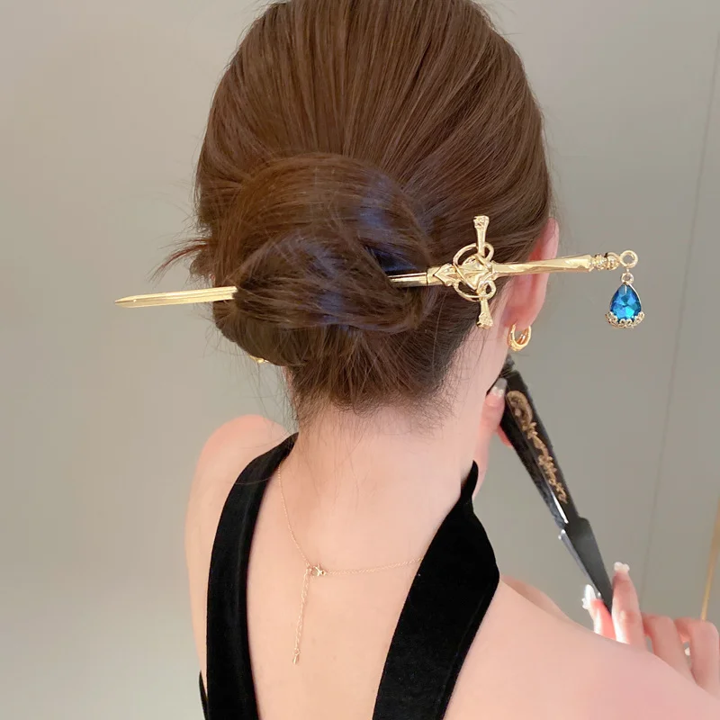 

2023 New Fashion Vintage Sword Hair Sticks Chinese Style Hairpin Ponytail Holder Hair Accessories Women Daily Jewelry Headdress