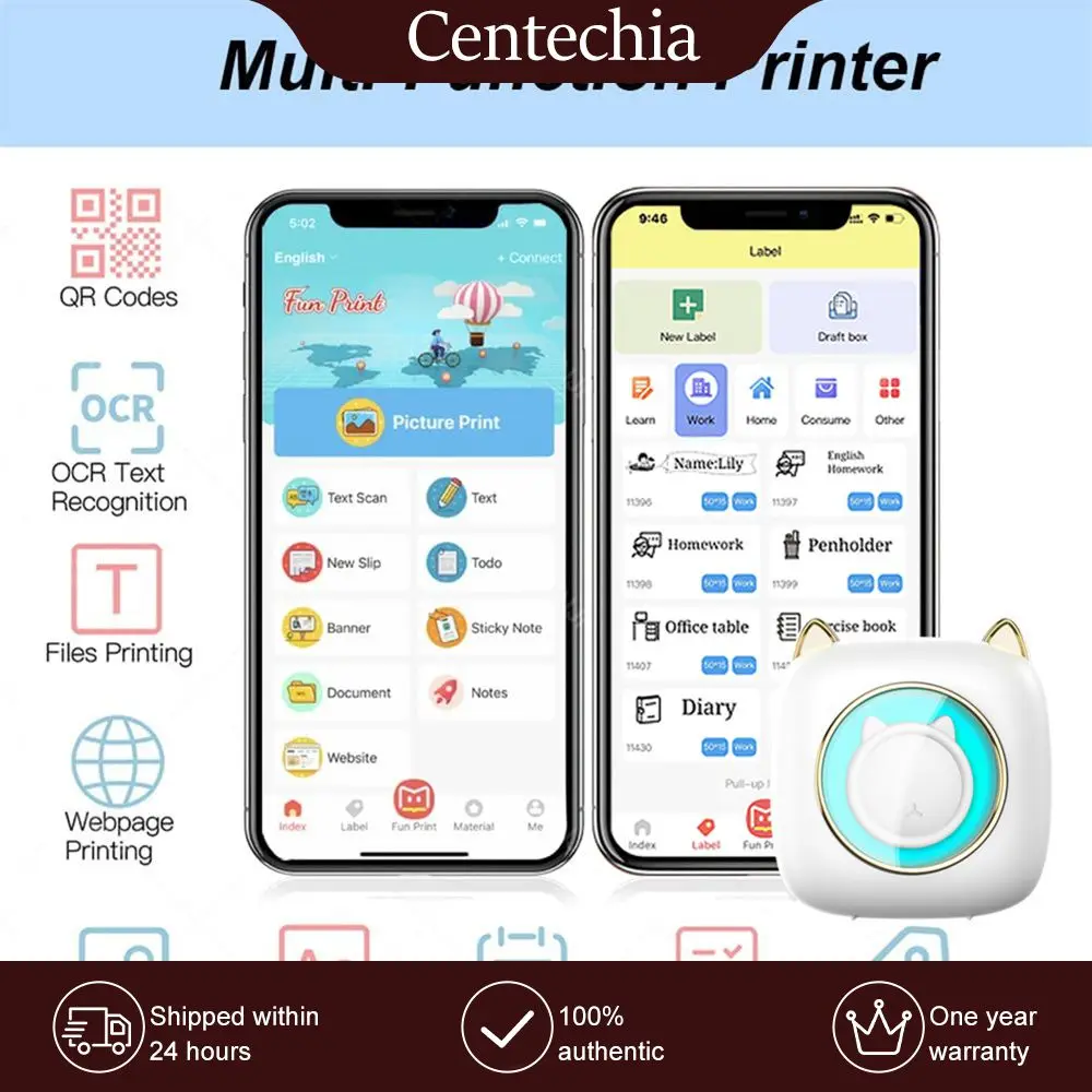 

Label Printer Bt Connect Colorful Light Thermal Printer Portable Inkless Pocket Printer Photo Printer For Phone Printing Sticker