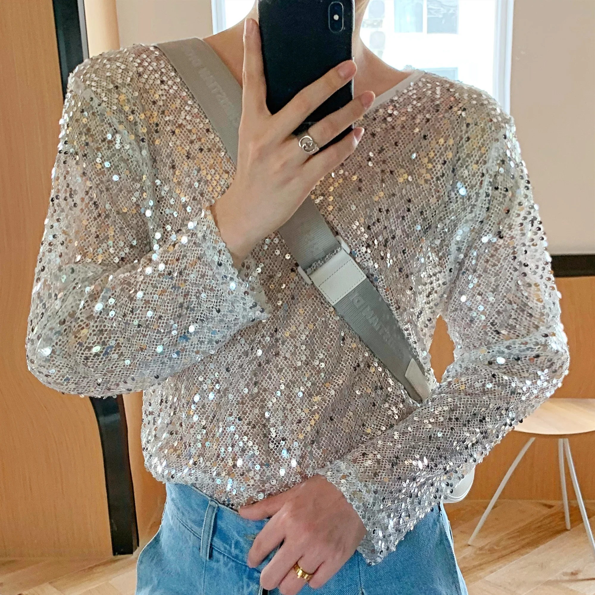 

Сексуальная прозрачная блестящая повседневная Уличная одежда в стиле хип-хоп панк готика футболки для сцены прозрачная Солнцезащитная фут...