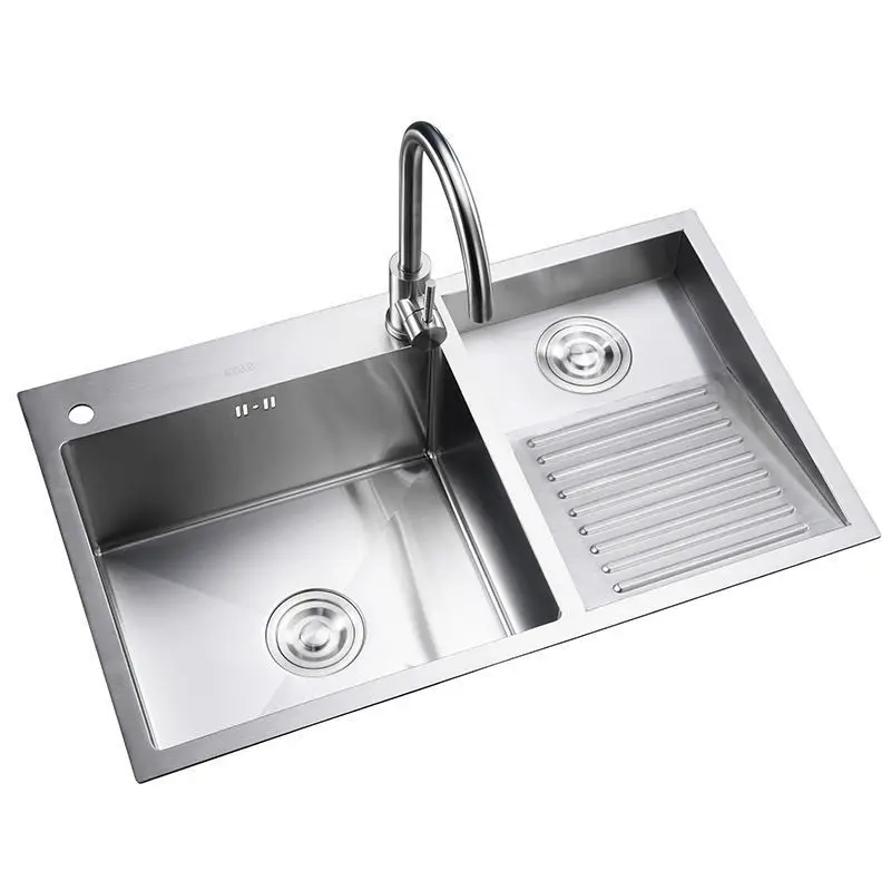 

Household 304 stainless steel sink balcony washing basin integrated with washboard large washing basin thickened under the table
