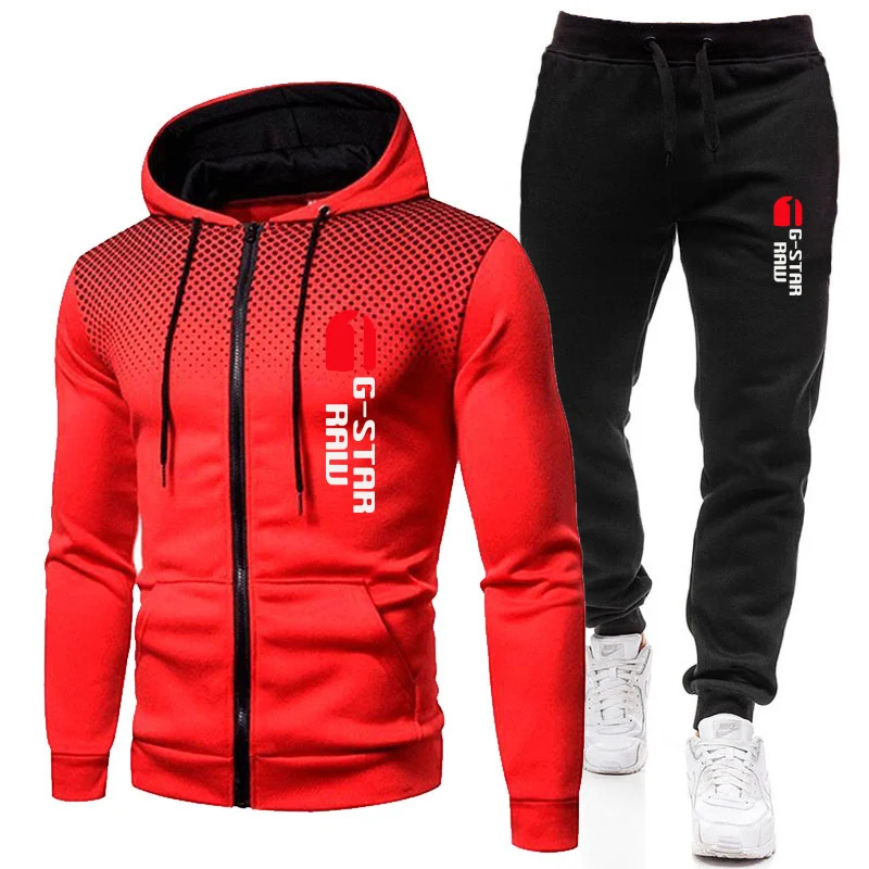 Men's Autumn and Winter New Sportswear Zipper Set Fashion Casual Printing Men's Zipper Jacket+Sports Jogging Pants Set