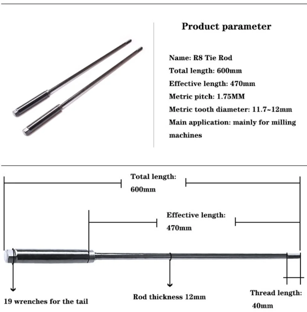 NEW 2Pcs Milling Machine Drawbar R8 Spindle Tie Rod Handle Hanger 7/16 M12 Metric Milling Machine Tie Rod Screw Accessories