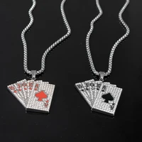hip hop fashion stainless steel necklace rhinestone poker pendant necklace for trendy men women