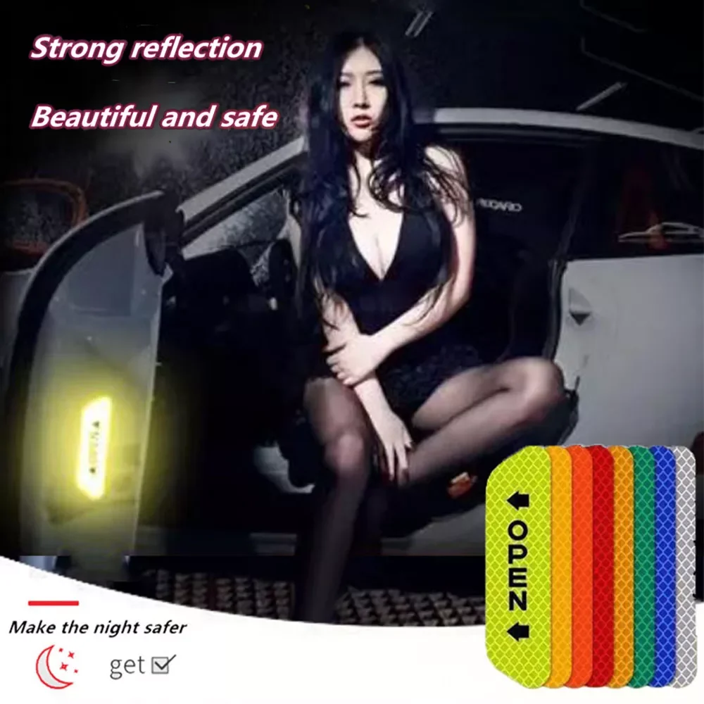 

4Pcs/set Car Door Stickers Universal Safety Warning Mark OPEN High Reflective Tape Auto Exterior Motorcycle Bike Helmet Sticker