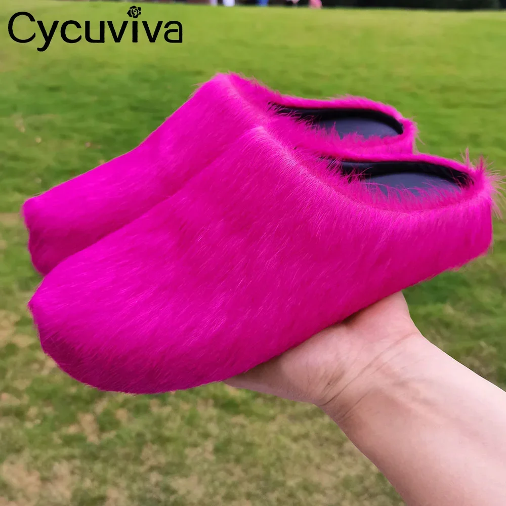 Женские мюли из конского волоса розовые красные или зеленые повседневные летние