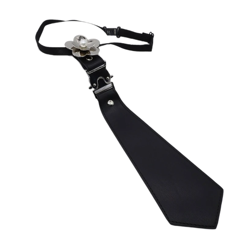 

Женский Галстук из искусственной кожи, черный галстук, искусственный жемчуг, лук для косплея