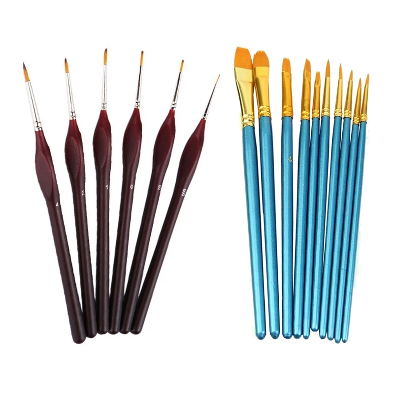 

16Pcs Artist Brush Set: 10Pcs Acrylic Watercolor Brush Round Pointed Tip & 6Pcs Fine Paintbrushes Detail Paint Brush Set