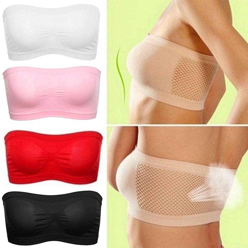 Women Size Strapless Bra Bandeau Tube Padded Top Stretchy Fitness Yoga Tops Bra Sportwear Exercise Clothes Underwear Solid