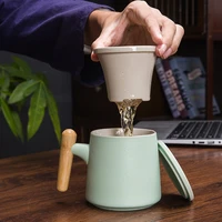 multifunctional porcelain wooden handle cup with strainer anti scalding for tea modern ceremic coffee mugs office home drinkware