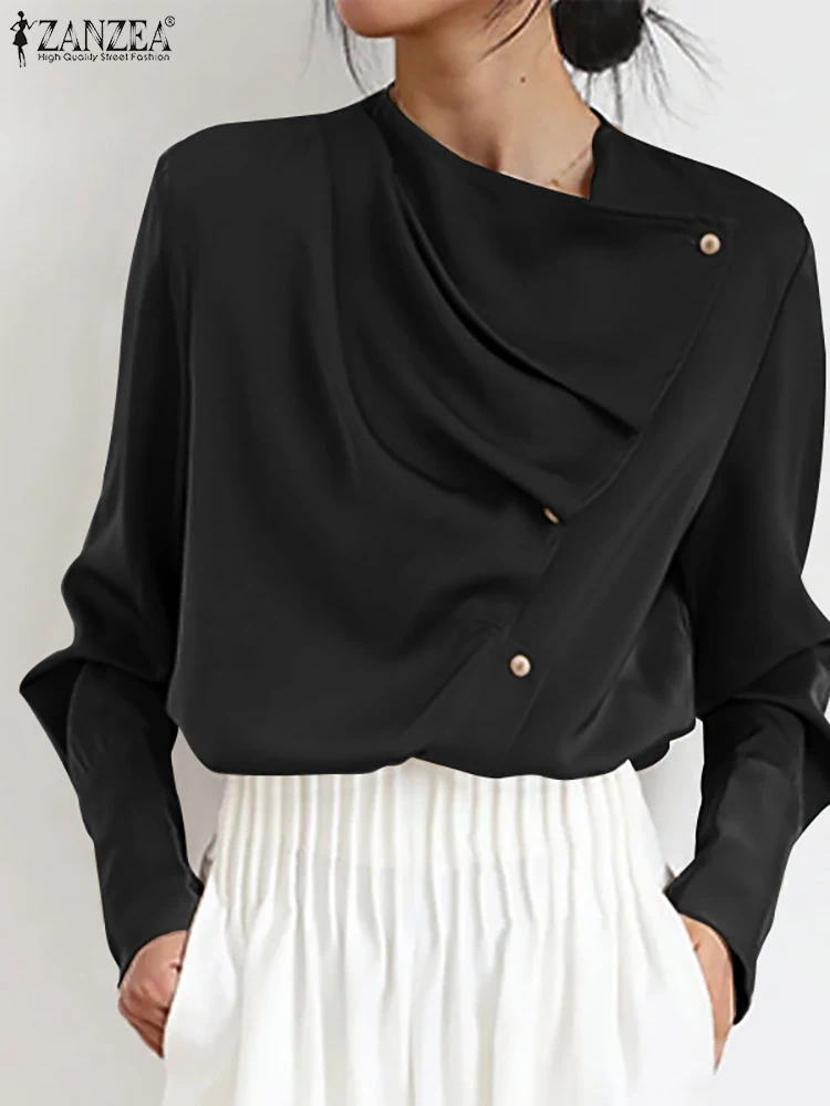 

Элегантная повседневная драпированная женская блузка ZANZEA с асимметричным вырезом и длинным рукавом, весна 2023