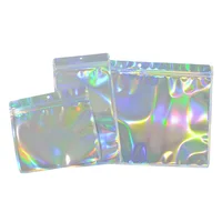 50pcs Clear Holographic Laser One Side Aluminum Foil Ziplock Plastic Bags Flat Zip Lock Bath Salt Cosmetic Bag