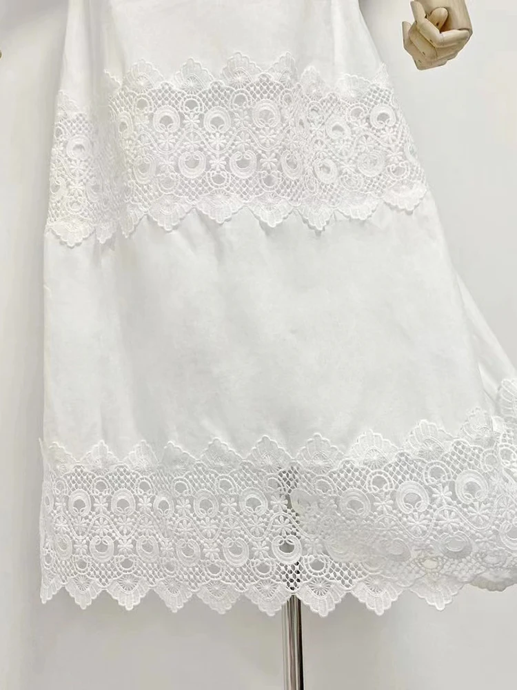 Женское ажурное платье TWOTWINSTYLE белое однотонное Свободное с круглым вырезом