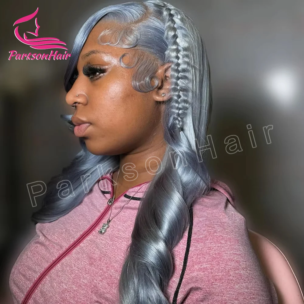 Серебристо-голубые свободные волнистые на сетке спереди прозрачные 13x4 13X 6