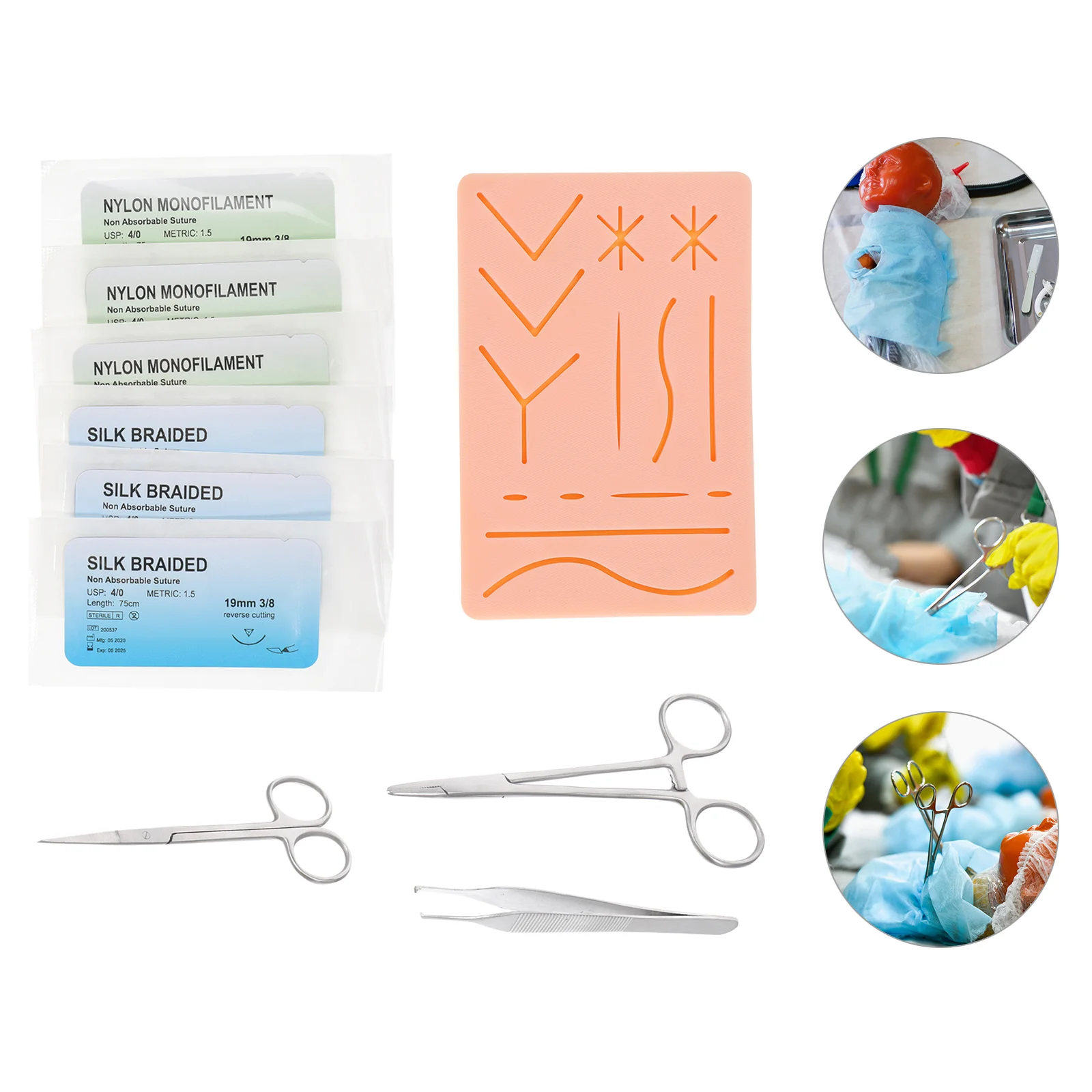 

Suture Practice for Nursing Student Suture Training Silicone Suture Pad with Pre- Cut Wounds Sutures Thread First Aid Emergency