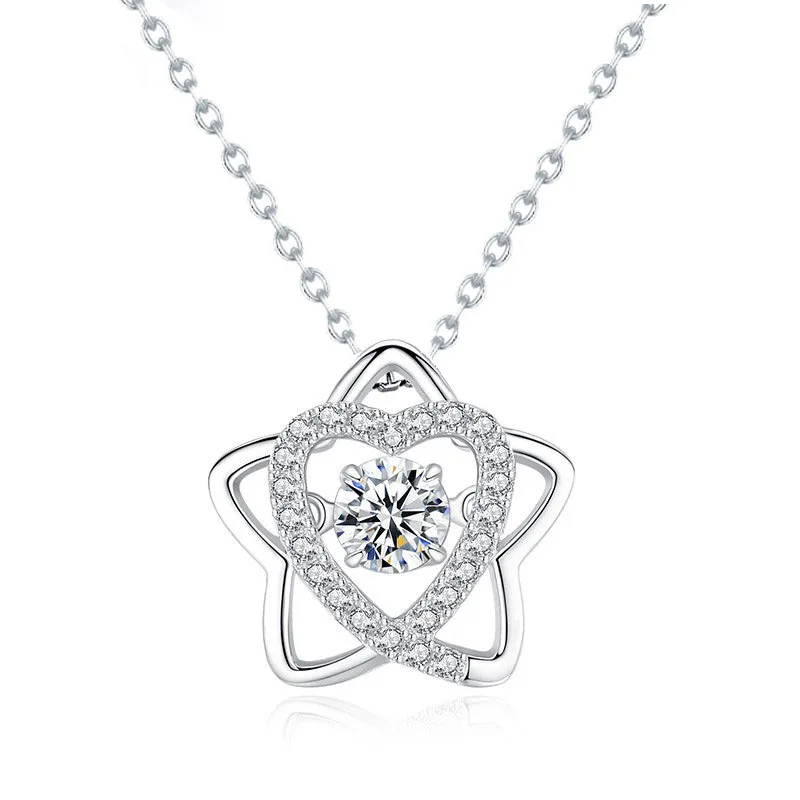 

Moissanite Pentagram Pendant S925 Sterling Silver Necklace Female Beating Heart Jewelry Smart Clavicle Chain Jewelry