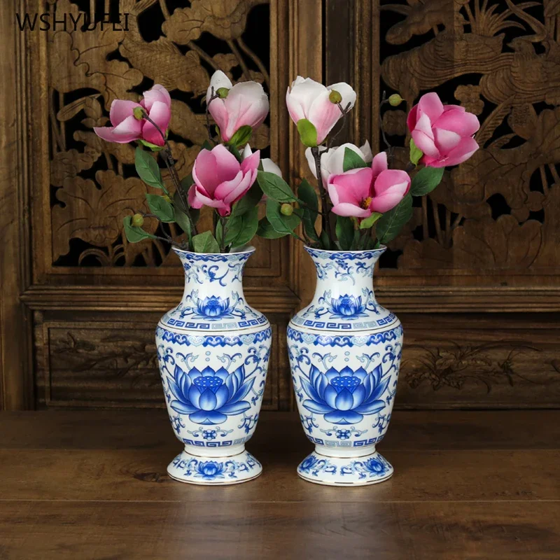Сине-белая фарфоровая ваза керамическая Цветочная композиция коридора Будды
