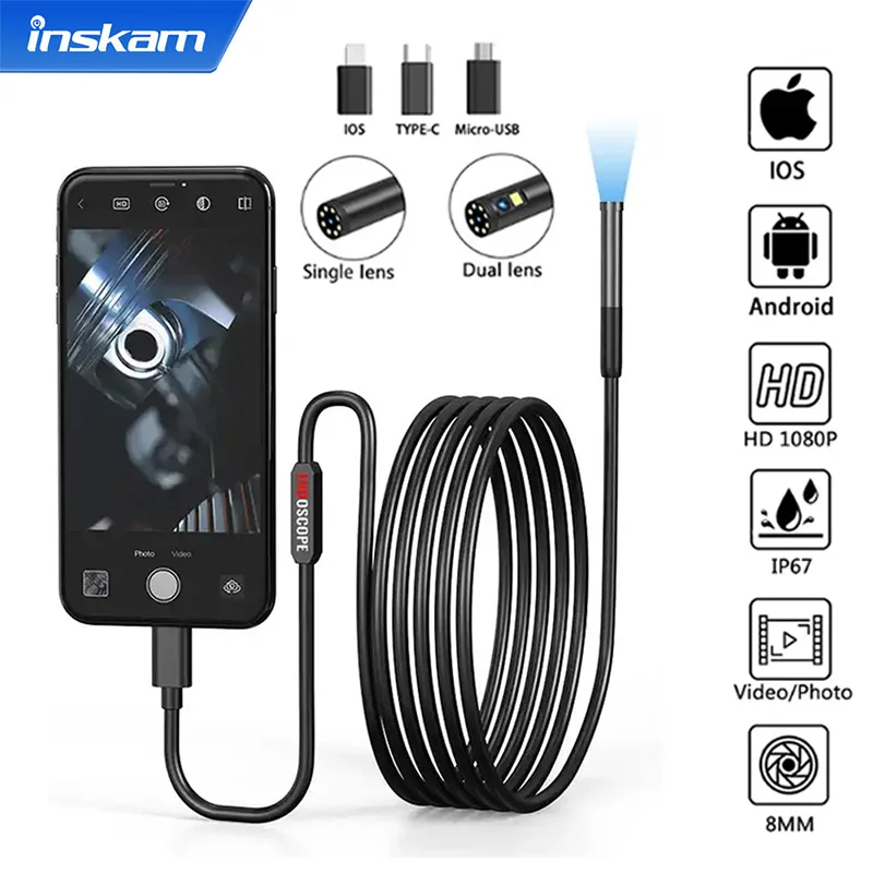 Камера-Эндоскоп INSKAM для IOS Micro USB/Type-C мини-камера осмотра iphone Водонепроницаемый