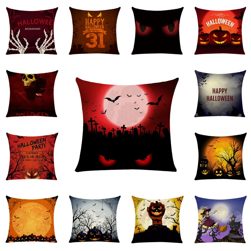 

Halloween Peachskin Throw Pillowcase Pumpkin Thriller Printed Decorative Cushion Cover Square Pillow Case Household 45x45