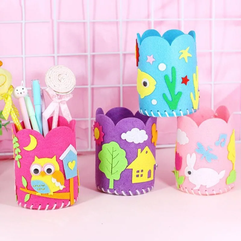 

4Set Kids Educational DIY Craft Tangram Block Kit Cute Creative Handmade Pen Container DIY Pencil Holder Kids Craft Toy Kits GYH