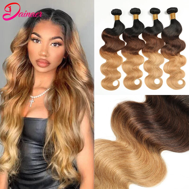 T1B/4/27 Ombre Bundles Brazilian Body Wave Hair Bundles 10-26Inch Ombre Human Hair Extension Remy Hair Body Wave 4 Bundle Deals