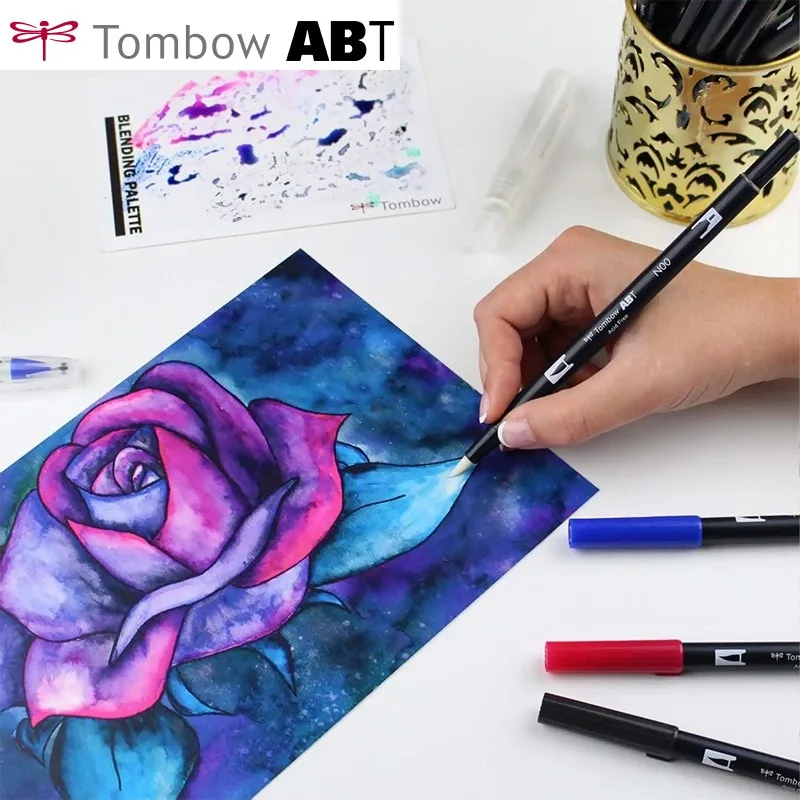 Фото Японская ручка TOMBOW с мягким наконечником, двусторонняя акварельная ручка ABT, цветная кисть для рисования, моющаяся, безопасная, нетоксичная, стойкая. №3