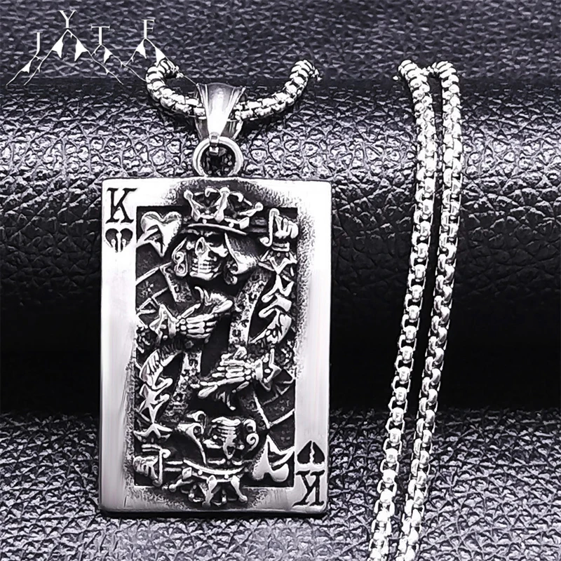 

Long Chain Men Statement Poker Lucky Ace of Spades Pendant Necklace Silver Color Stainless Steel Jewelry Fortune Playing Cards N