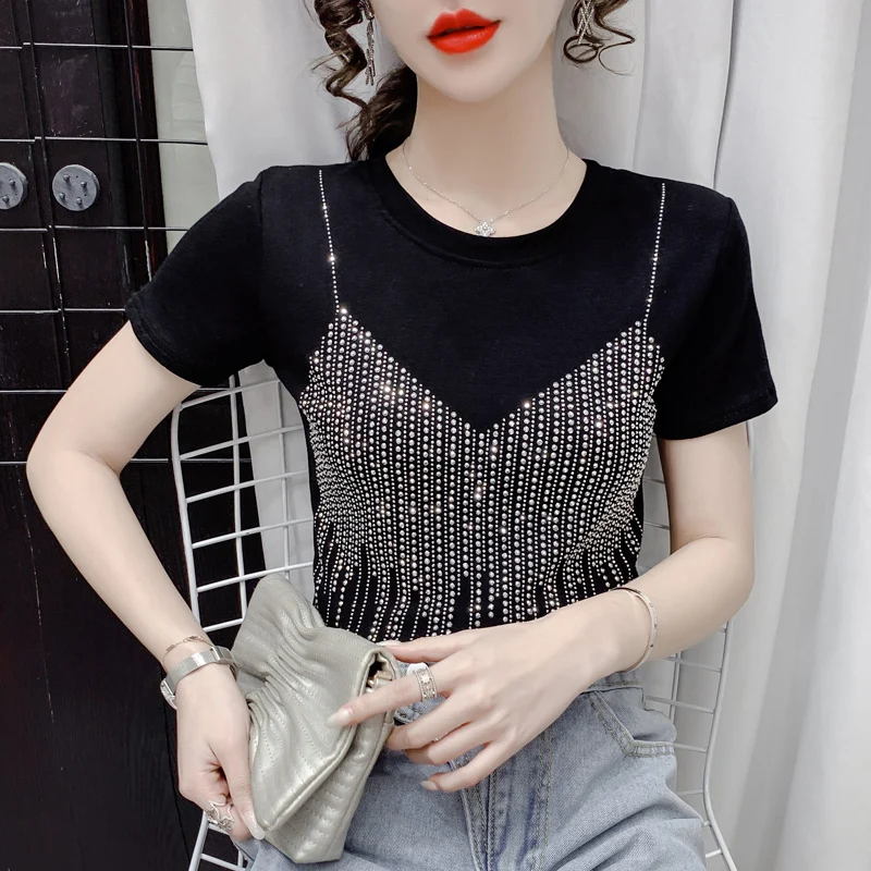 Футболки новая дизайнерская короткая трендовая футболка с круглым вырезом и