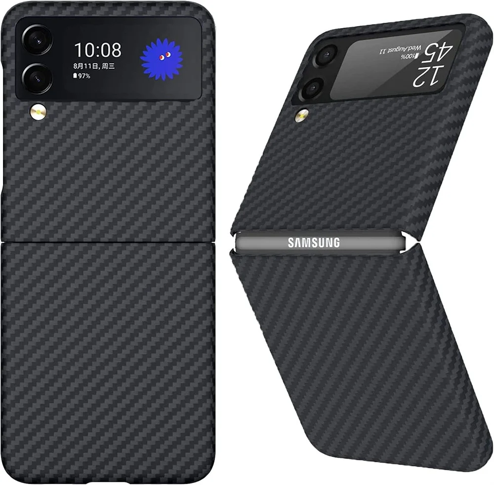 

For Samsung Galaxy Z Flip 3 5G Super Slim Case , Real Aramid Fiber Protective Cover Skin, Soft Touch Sturdy Durable Carbon Case