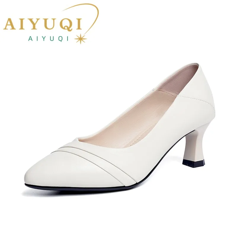 AIYUQI Women's Dress Shoes Genuine Leather 2023 New Spring Women Daily Shoes Shallow Mouth Pointed Toe Stiletto Women Shoes