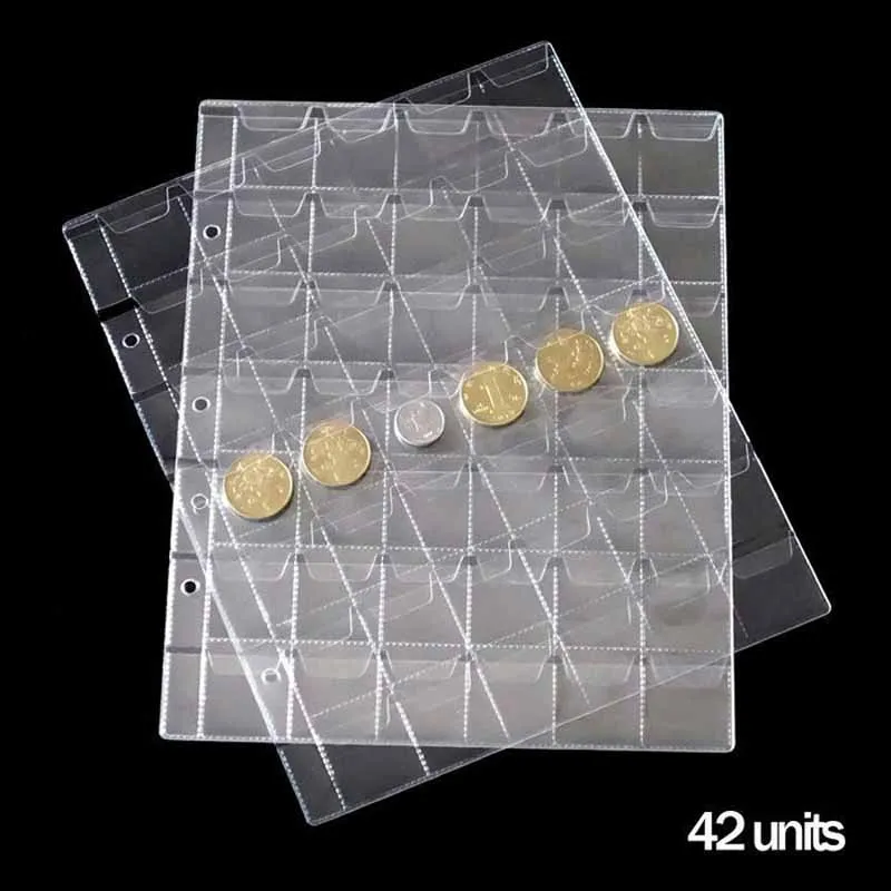 New10 PCS/Lot 42 grid/sheet PVC sheets for coins album transparent inside pages 252*200mm inners of collection coin holders