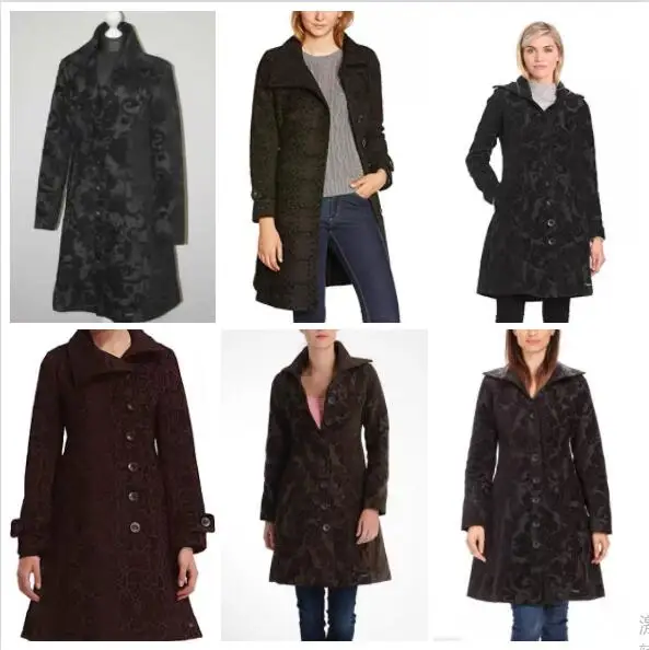 Foreign trade Spain Desigual new women's coat Autumn and winter design flocking dark embroidery slim long coat coat