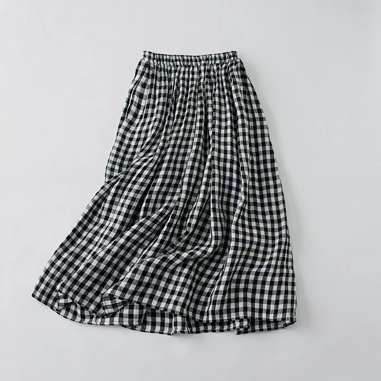 

Юбка женская клетчатая трапециевидная с высокой талией и карманами