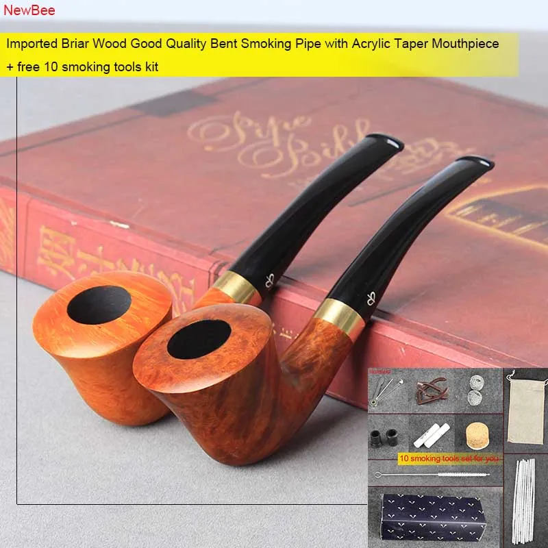 

MUXIANG Briar Wood Handmade Tobacco Pipes Loop Decor Bent Smoking Pipe With 9mm Filter Free 10 Smoking Tools Kit For Men Gift