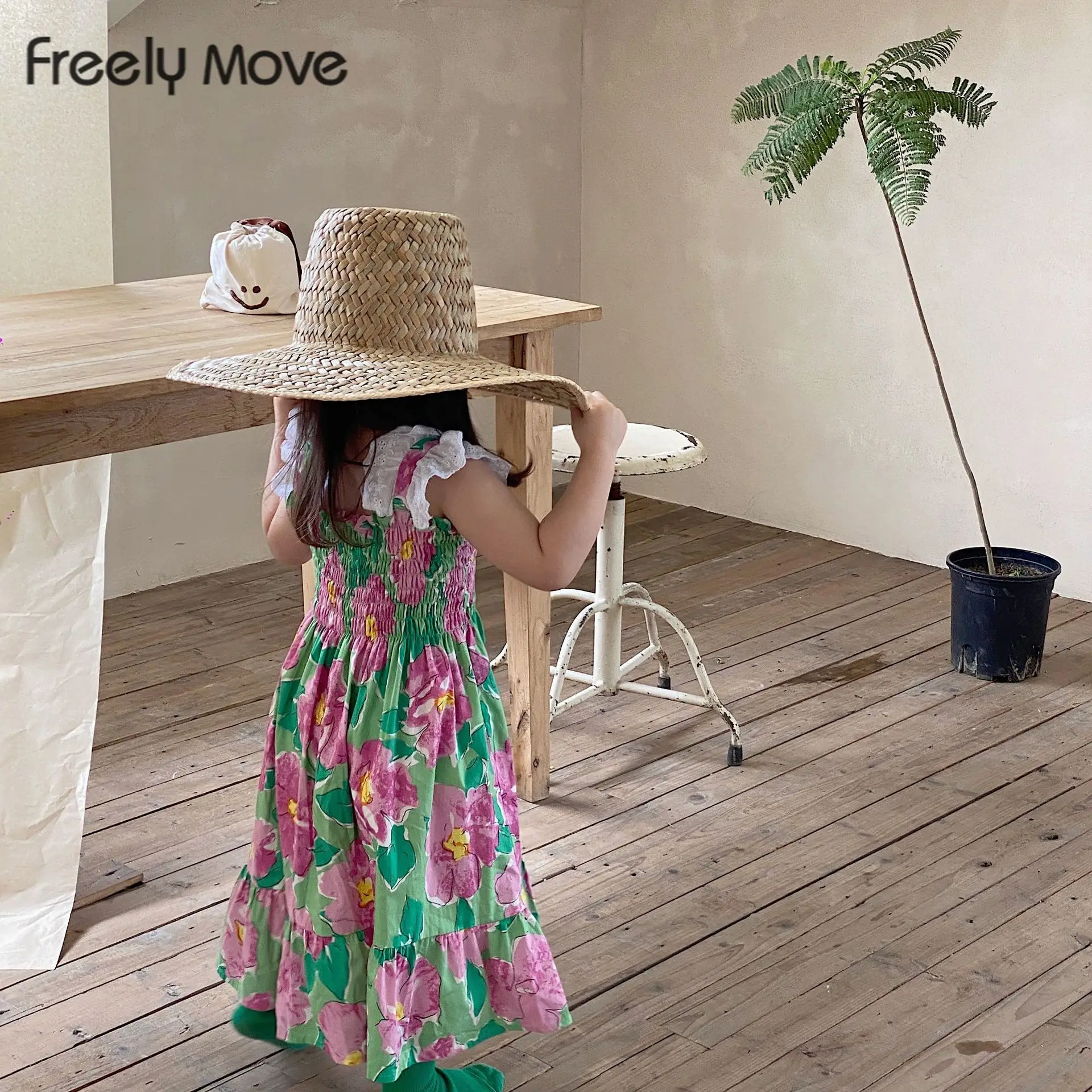 

Свободное летнее платье для маленьких девочек, детское платье без рукавов с цветочным принтом, платья для девочек, модная одежда для девоче...