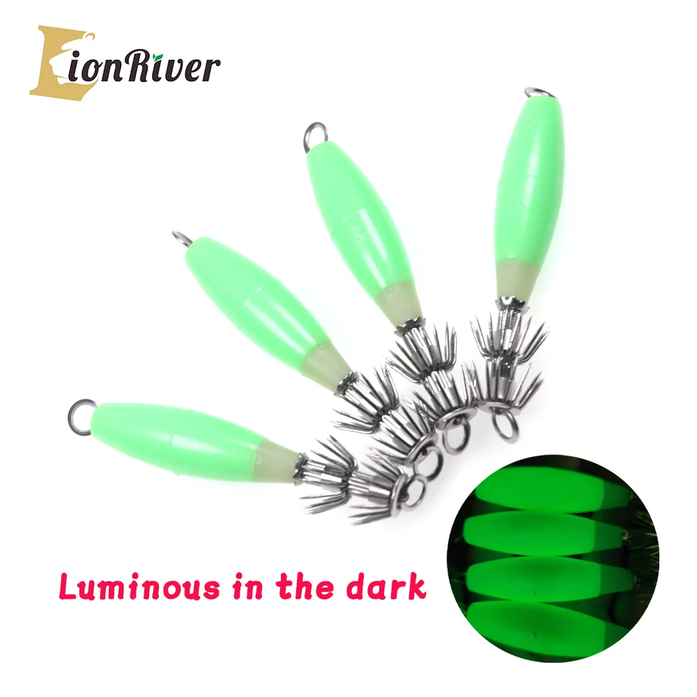 

LIONRIVER Luminous Squid Jig Hook Saltwater Bait Fishing Artificial Hard Lure Tackle for Octopus Cuttlefish Night Fishing Catch